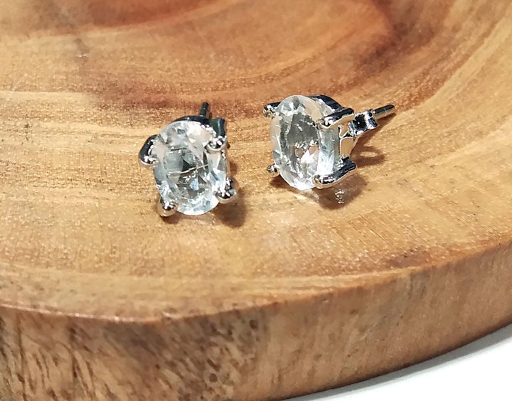 Beautiful White Topaz Faceted Stud Earrings, 925 Starling Silver Earring, Natural Topaz Gemstone Oval Shape Stone Size 7x5mm Gift For Her