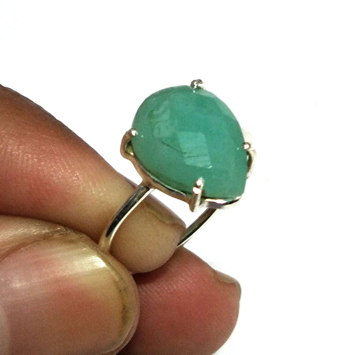 Natural Amazonite Rose Cut Stone Ring, Solid 925 Starling Silver Ring Jewelry, Stone Size 14x10 mm Top Color Amazonite Gift Wedding Ring