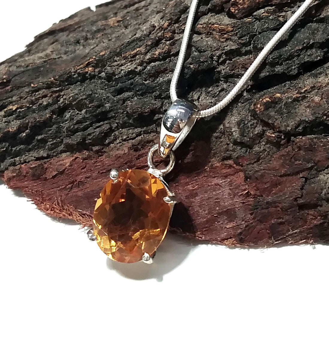 Natural Citrine Gemstone Pendant Chain Necklace, 925 Sterling Silver Pendant Necklace, Handmade Jewelry Stone Size 11x9 mm Gift Pendant