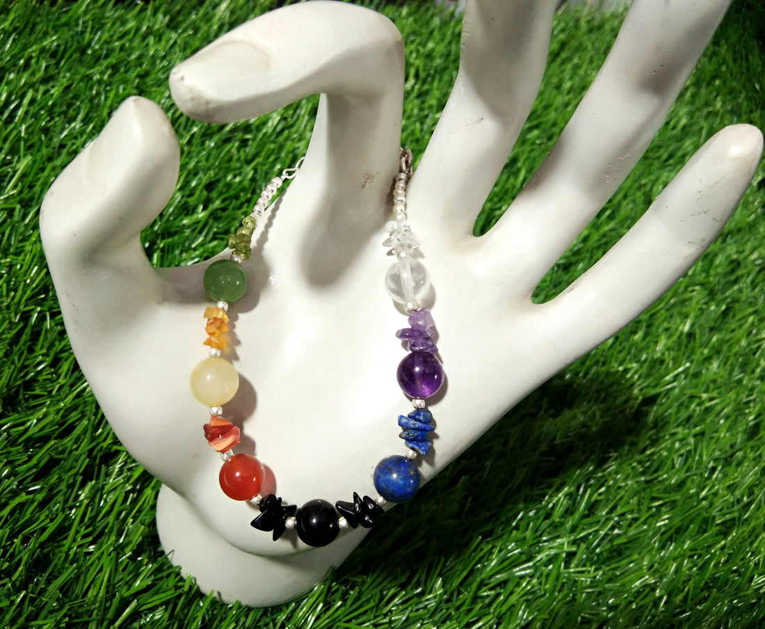 925 Sterling Silver With Natural Gemstone 7 Chakra Bracelet, Reiki Healing Crystal Gemstone Anxiety Healing Crystal Bracelet Yoga Energy