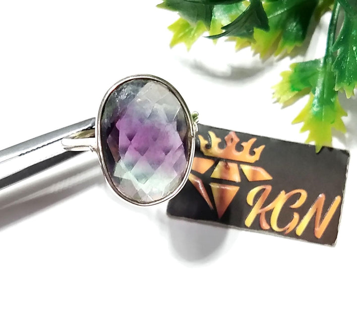 Natural Green And Purple Fluorite Ring, 925 Solid Sterling Silver Ring, Stone Size 16x12 mm Handmade Silver Ring, Birthday Ring