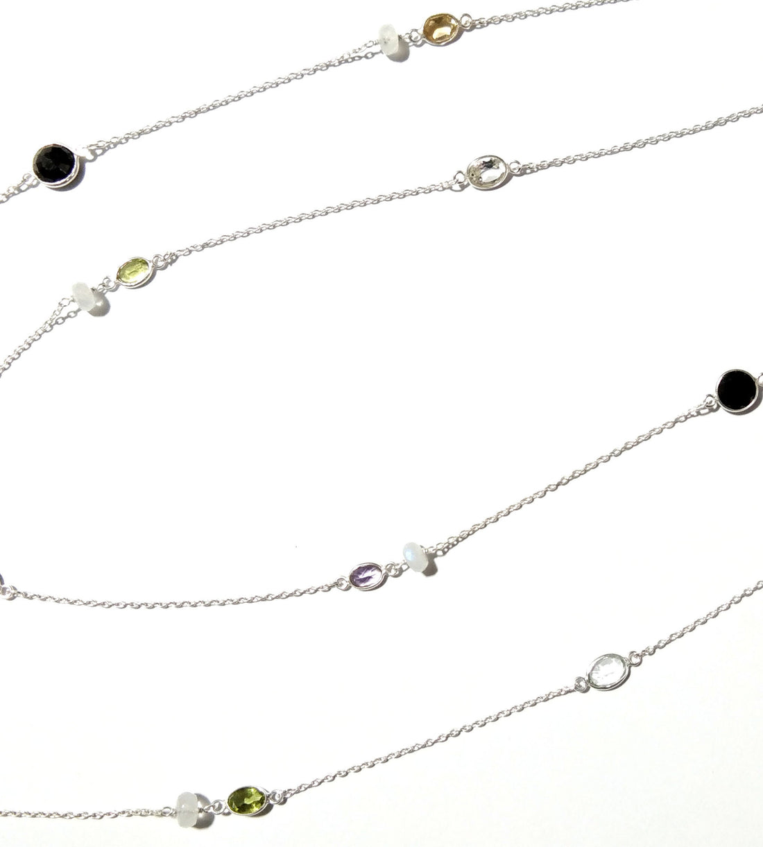 Beautiful Nice Multi Stone Beaded Log Necklace ! Natural Gemstone With 925 Starling Silver Necklace For Girls,Women Necklace Length 36 inch.