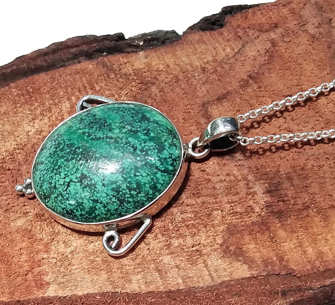 Turquoise Gemstone Pendant Chain Necklace, 925 Starling Silver Pendant Jewelry, Natural Tibetan Turquoise Stone Pendant, Gift For Men/Women.