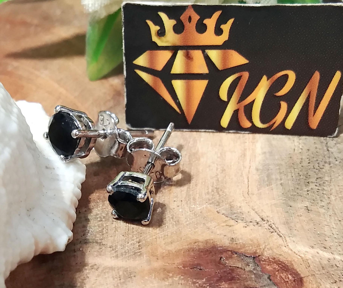 Black Onyx Stud Earrings, 925 Solid Starling Silver Earring, Amazing Natural Black Onyx Faceted Round Shape Stone Size 5x5 mm Christmas Gift