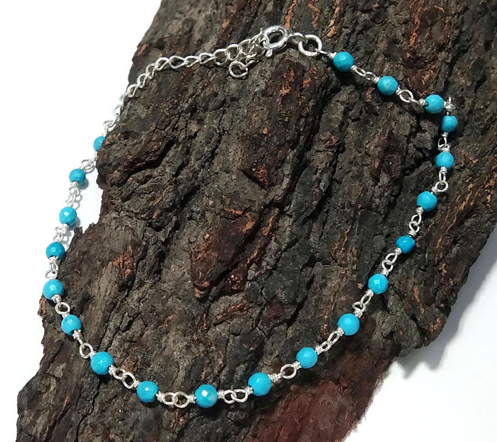 100% Natural Blue Turquoise Bracelet, Good Quality Gemstone Bracelet, 925 Sterling Silver Jewelry Handmade Bracelet, Gift For Girls & Women.