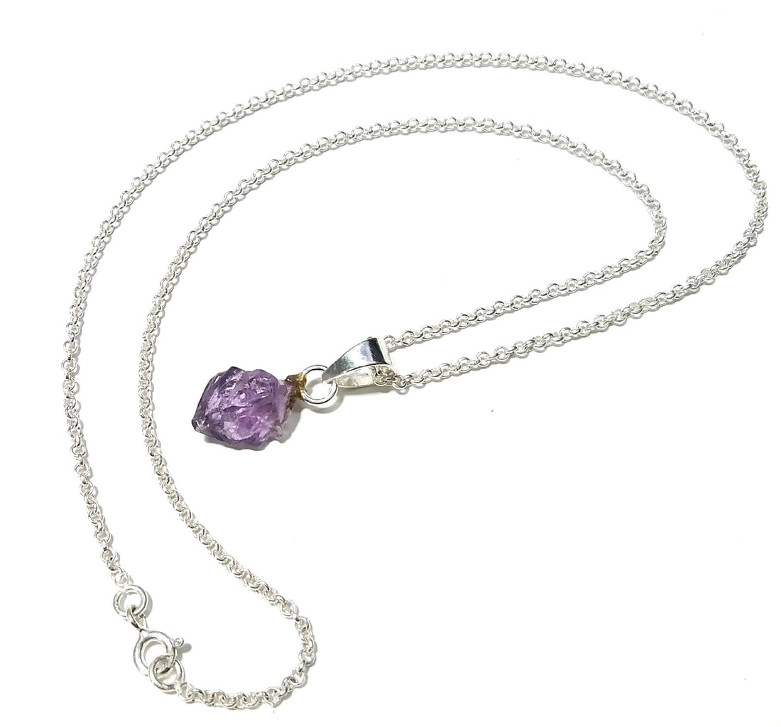 Natural Amethyst Rough Gemstone Pendant, 925 Sterling Silver Handmade Jewelry Amethyst Pendant Rough Chain Necklace, Gift For Girls & Women.