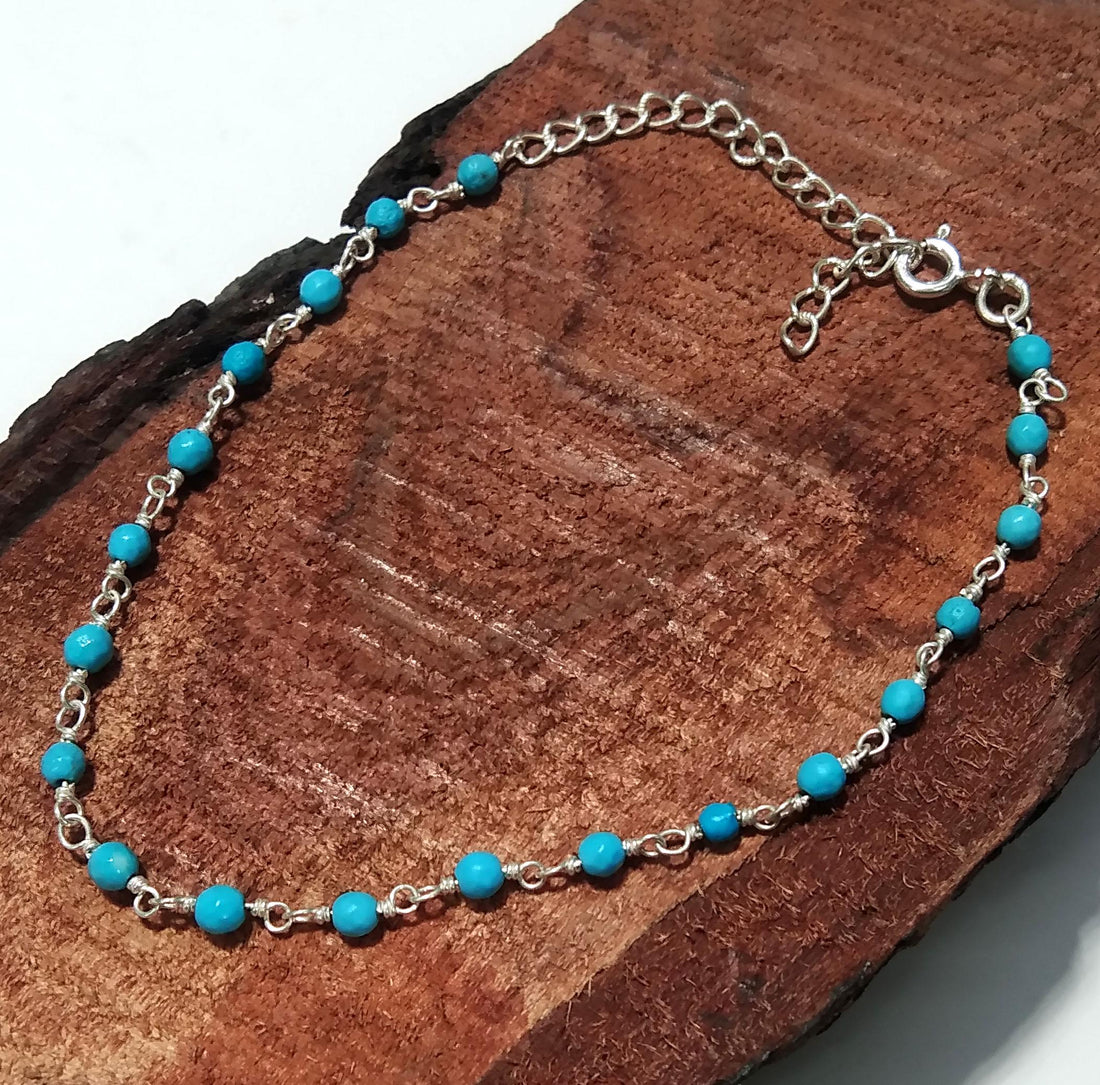 100% Natural Blue Turquoise Bracelet, Good Quality Gemstone Bracelet, 925 Sterling Silver Jewelry Handmade Bracelet, Gift For Girls & Women.