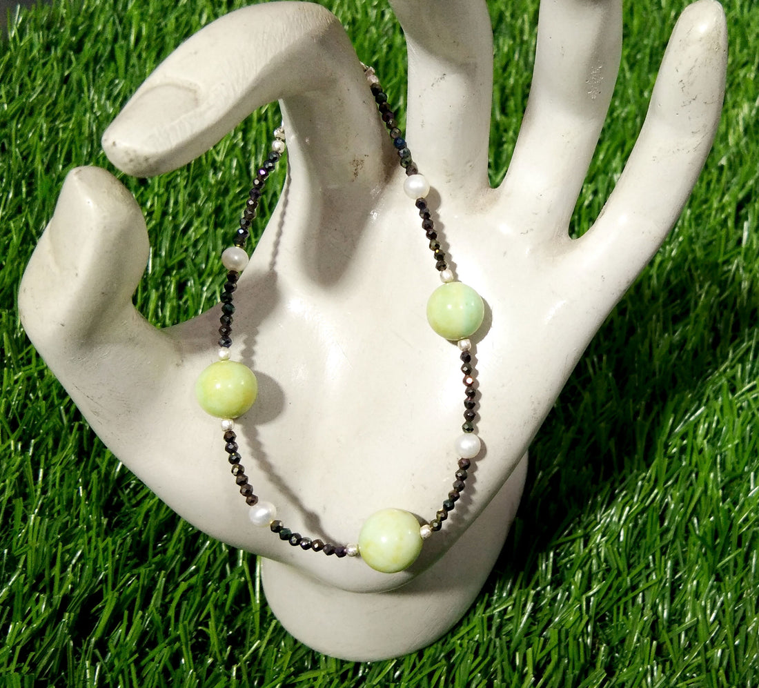 20% Off !!! Green Opal & Black Spinel With 925 Silver Bracelet, May August Birthstone, Healing Stone, Skinny Stacking Gemstone Bracelet Gift