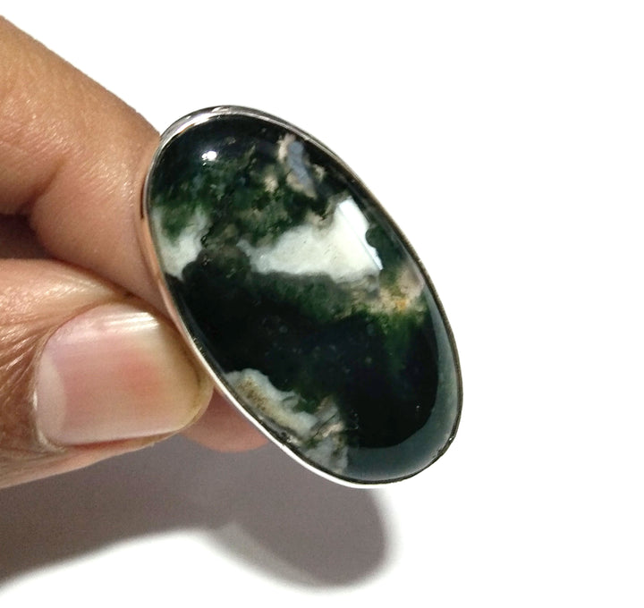 A+++ Natural Moss Agate Gemstone Ring, 925 Solid Sterling Silver Ring Green Moss Agate Stone Size 35x19 mm Handmade Gift Mother’s day Ring