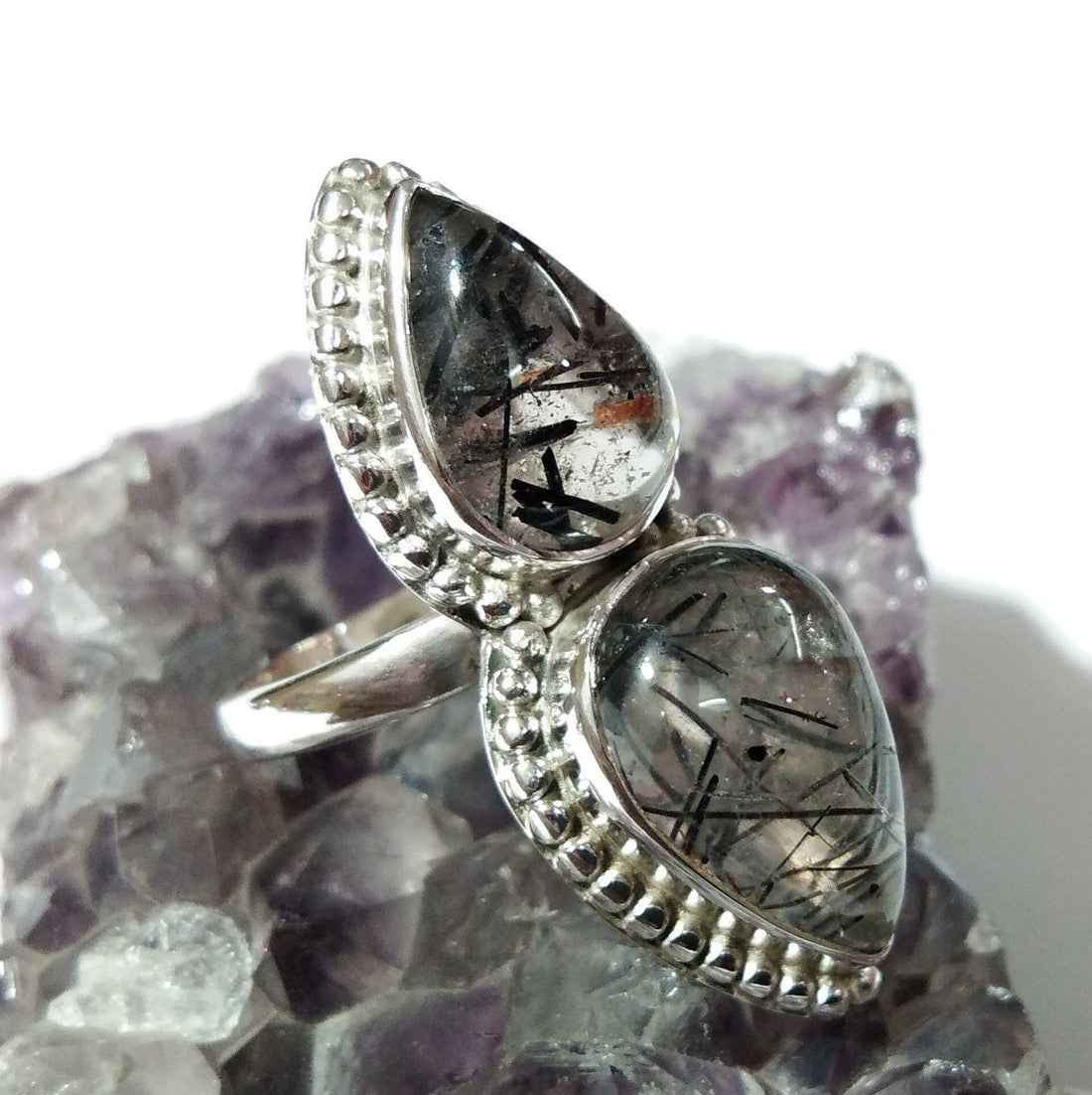 Black Rutile Quartz Gemstone Ring, 925 Starling Silver Ring, Natural Stone Ring, Beautiful Handmade Ring, For Girls/Women Ring Free Shipping
