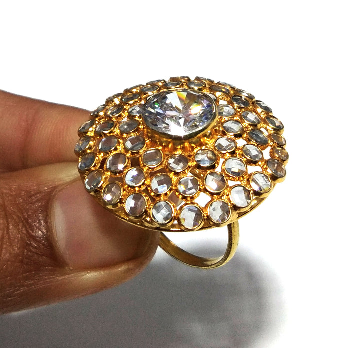 Natural White Zircon Stone Ring, 925 Solid Starling Silver Gold Plated Ring, Zircon Stone Size 10x10 mm to 2x2 mm Handmade Gift Ring