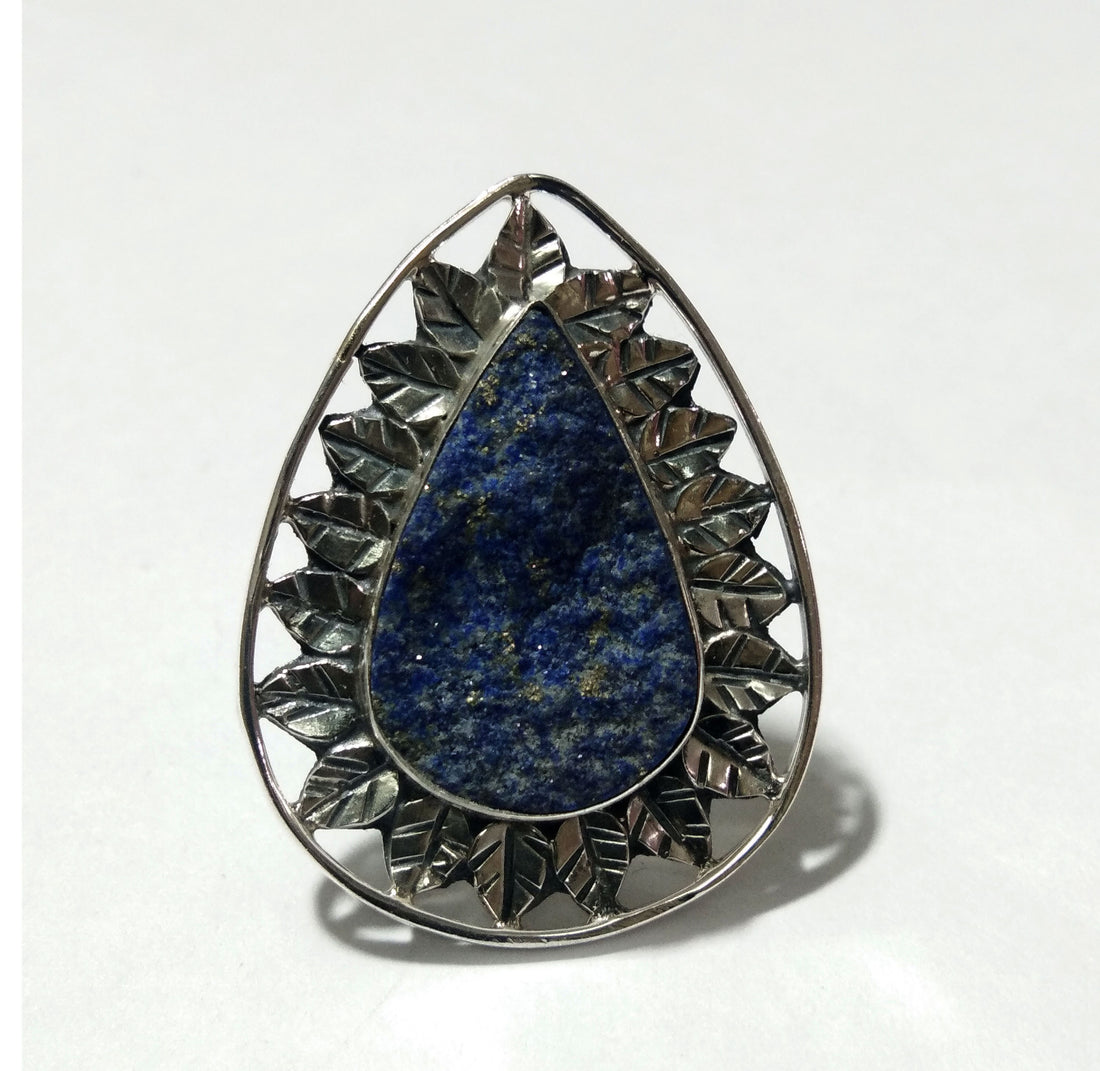 Lapis Lazuli Druzy Ring, 925 Starling Silver Ring, Natural Gemstone Lapis Lazuli Druzy Jewelry, Beautiful Leaf Stylish Ring, Handmade Ring.