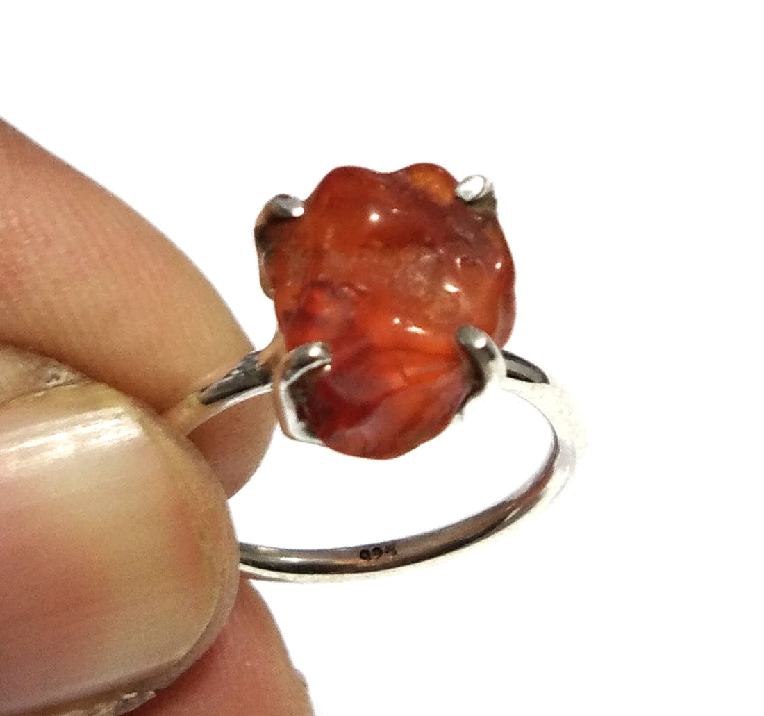 Natural Raw Carnelian Gemstone Ring, 925 Solid Sterling Silver Ring, Carnelian Stone Size 11x9 mm Handmade Ring, Gift Minimalist Ring