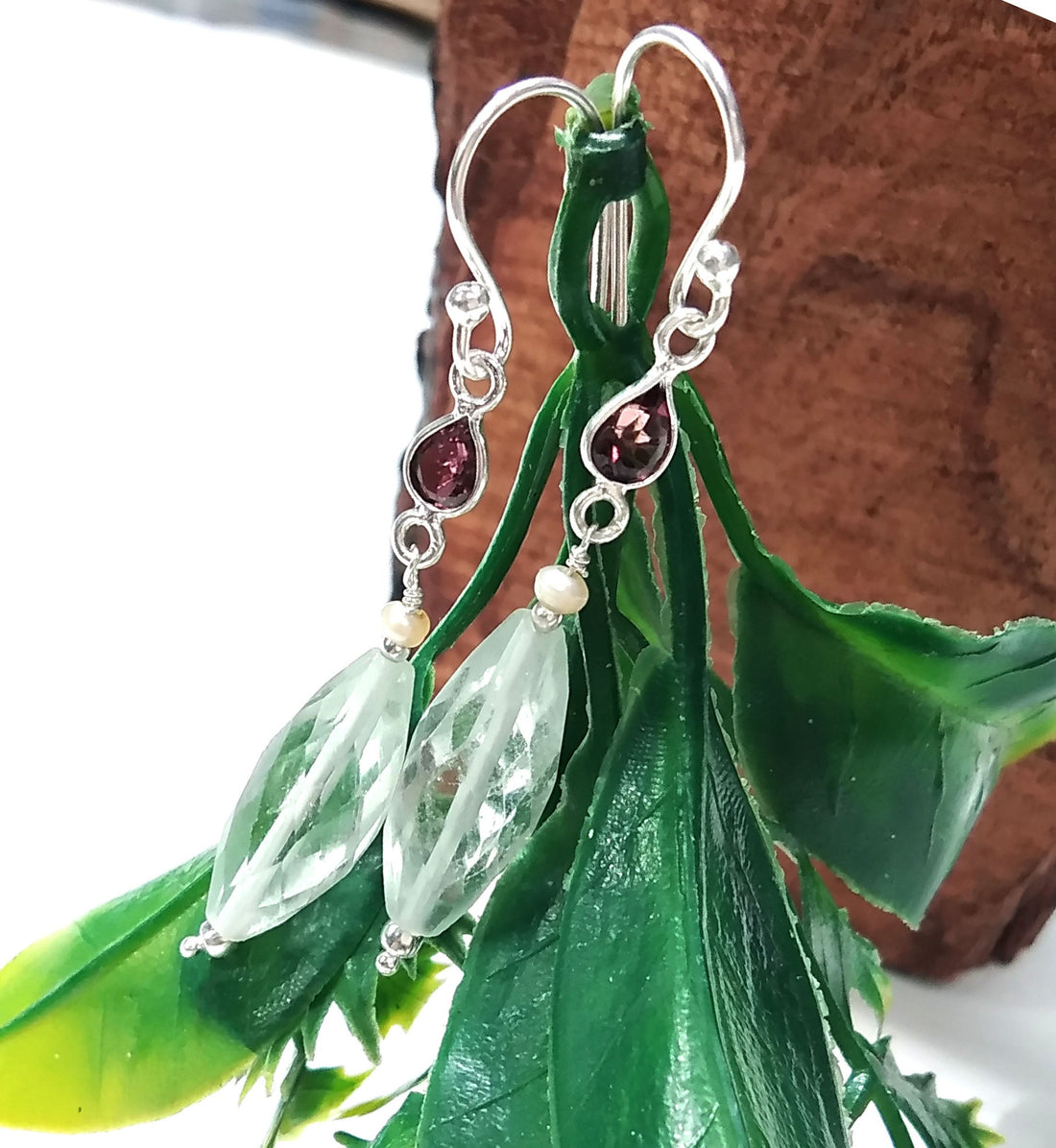 Natural Green Amethyst/Garnet Gemstone Drop Earring, 925 Solid Starling Silver Earring, Stone Size 19x7 mm Gift Birthday Earring Jewelry