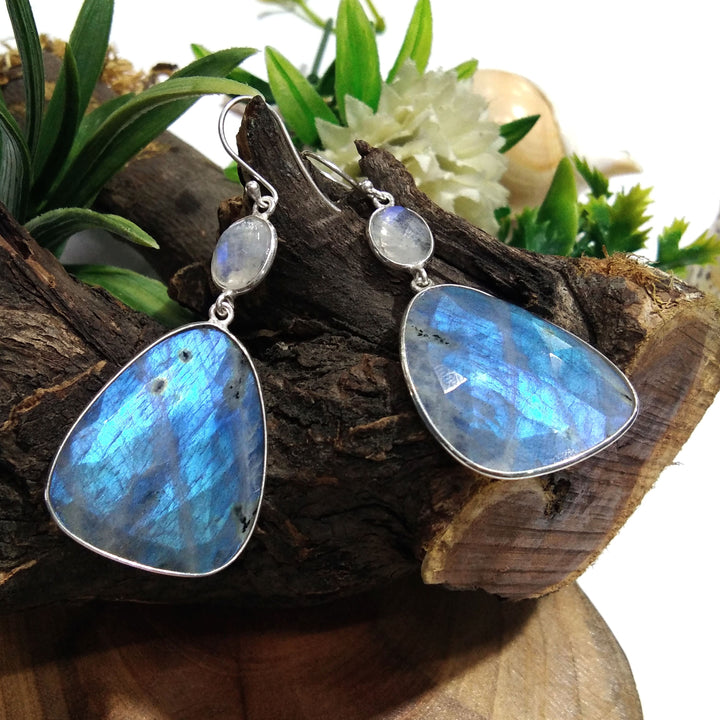 Natural Labradorite Blue Fire Gemstone Earring, 925 Solid Starling Silver Earring, Labradorite Stone Size 32x26 mm Handmade Jewelry Earring