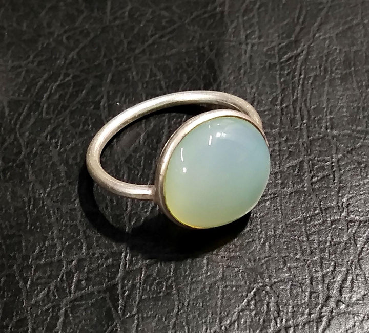 Natural Aqua Chalcedony Gemstone Ring, Solid 925 Sterling Silver Ring, Chalcedony Stone Size 12x12mm Handmade Ring, Gift Statement Ring