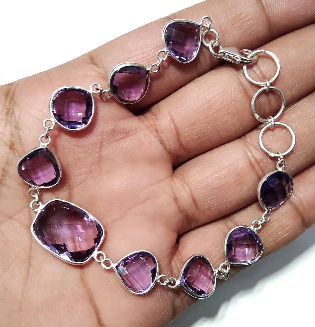 Amethyst Bracelet, Purple Stone Bracelet, 925 Sterling Silver Bracelet, Handmade Bracelet, Amethyst Jewelry, Silver Jewelry, Bezel Bracelet.