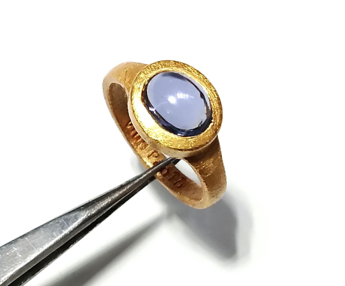 Iolite Sterling Silver Ring, 925 Sterling Silver Gold Plated Ring, Natural Iolite Stone Ring, Nice Design Good Making Gift Ring Gift For Her