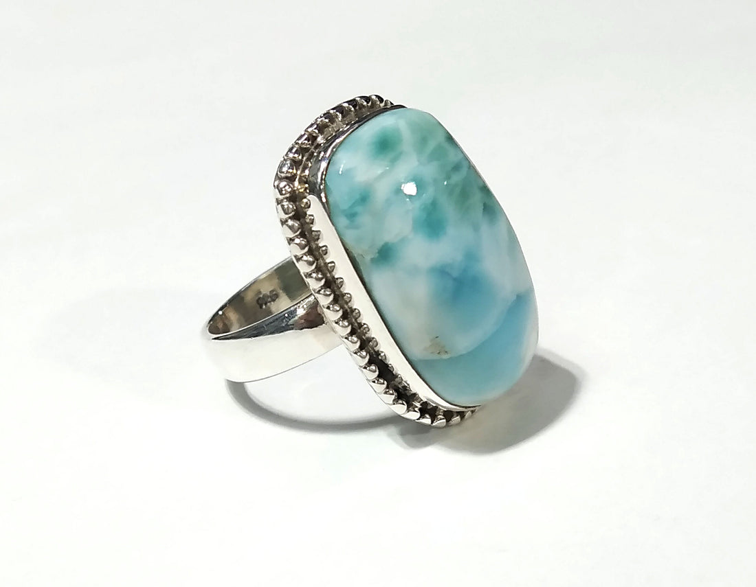 Larimar Gemstone Ring, Solid 925 Starling Silver Ring, Nice Design Good Making Gift Ring, Larimar Stone Ring, For Girls & Women