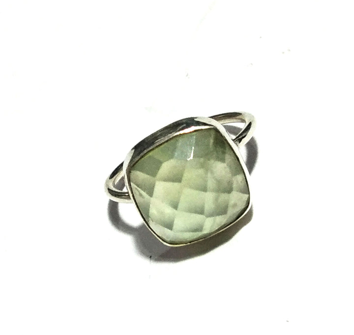 Natural Green Prehnite Rose Cut Stone Ring, 925 Solid Starling Silver Ring, Jewelry Stone Size 12x12 mm Top Color Green Prehnite Gift Ring