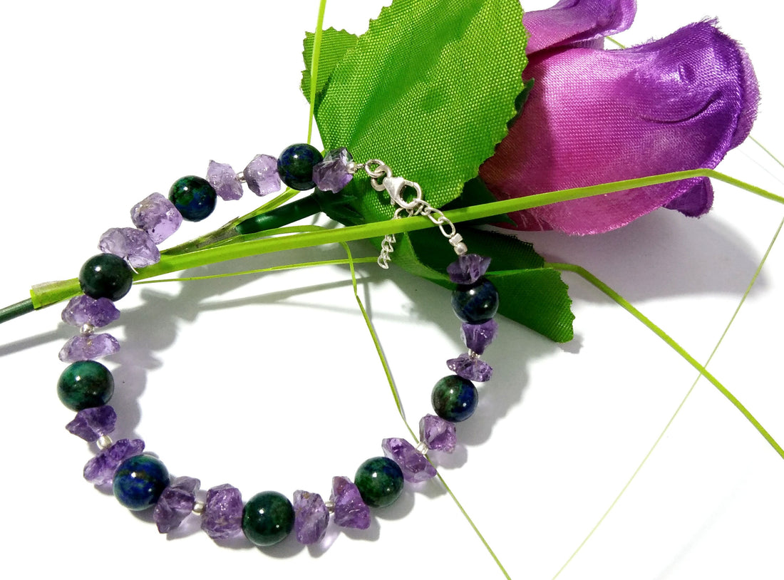 Top Amazing Quality Natural Azurite Malachite & Amethyst Bracelets, Very Beautiful Gemstone With 925 Silver Adjustable Bracelets Jewelry
