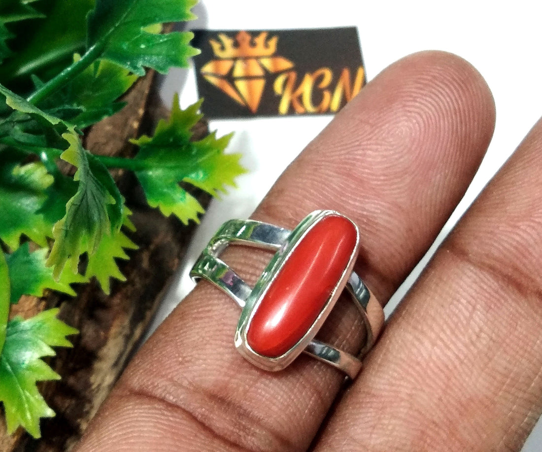 Natural Italian Red Coral Ring, With 925 Sterling Silver Ring, Handmade Making Coral Ring, Wedding/Anniversary Gift For Girls/Women Ring