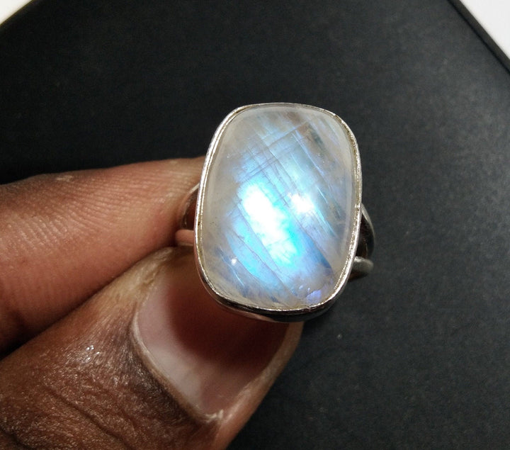 Rainbow Moonstone Ring, 925 Sterling Silver Jewellery, Natural Gemstone Moonstone Ring, Silver Ring, Handmade Ring, Gift For Girls & Women.