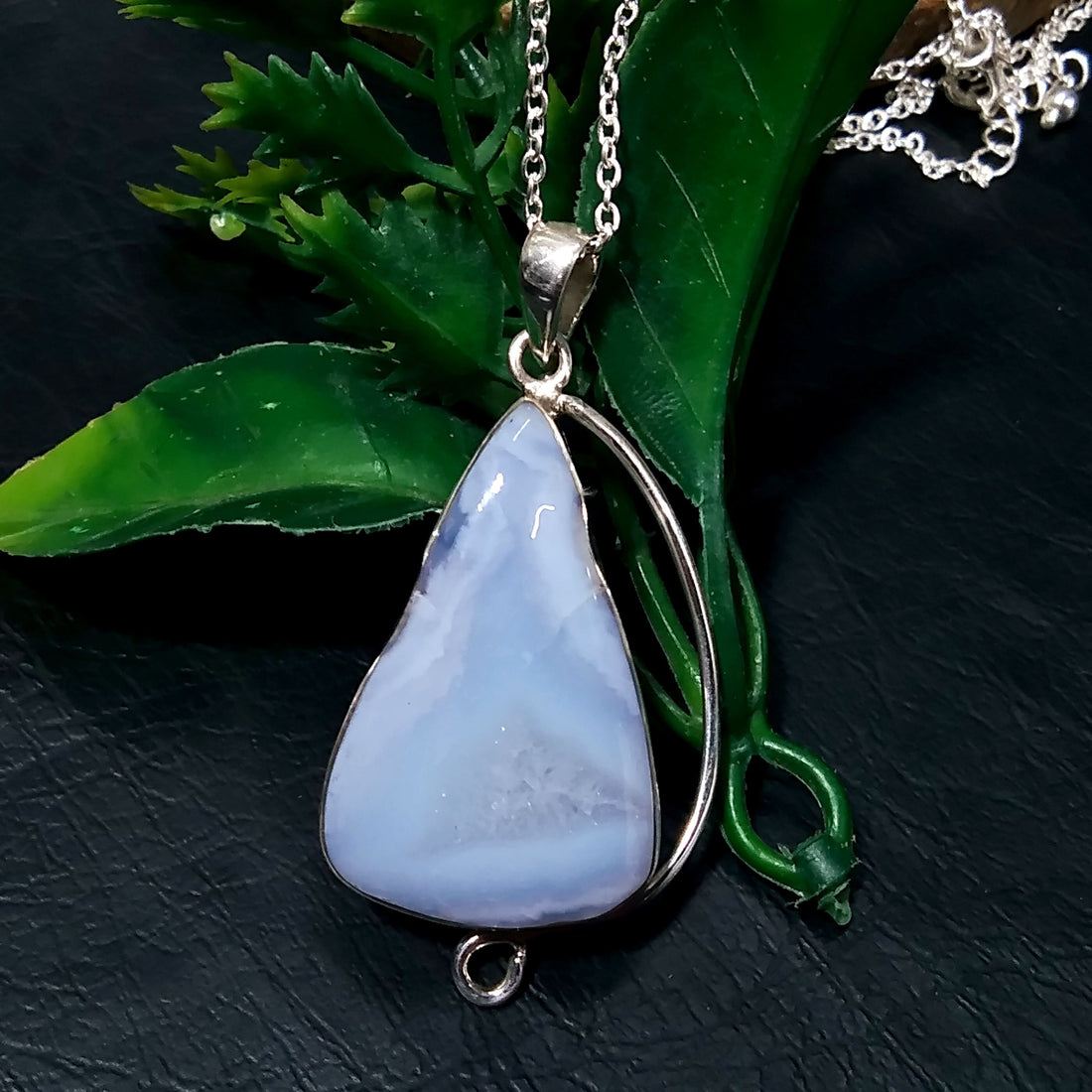 Natural Blue Lace Agate Gemstone Pendant Chain Necklace, 925 Sterling Silver Pendant, Silver Designer Handmade Pendant, Gift Birthday Stone