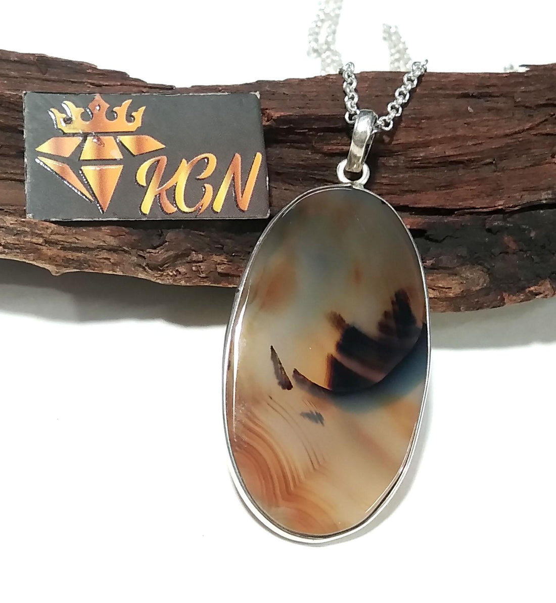 Natural Montana Agate Gemstone Pendant, 925 Starling Silver Pendant Necklace Chain, Handmade Jewelry Stone Size 40x22 mm Gift Pendant