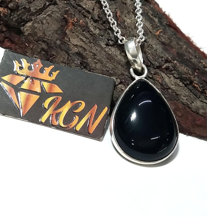 Natural Black Onyx Gemstone Pendant Chain Necklace, 925 Sterling Silver Pendant Jewelry, Black Onyx Stone Size 20x15mm Gift For Girls/Women