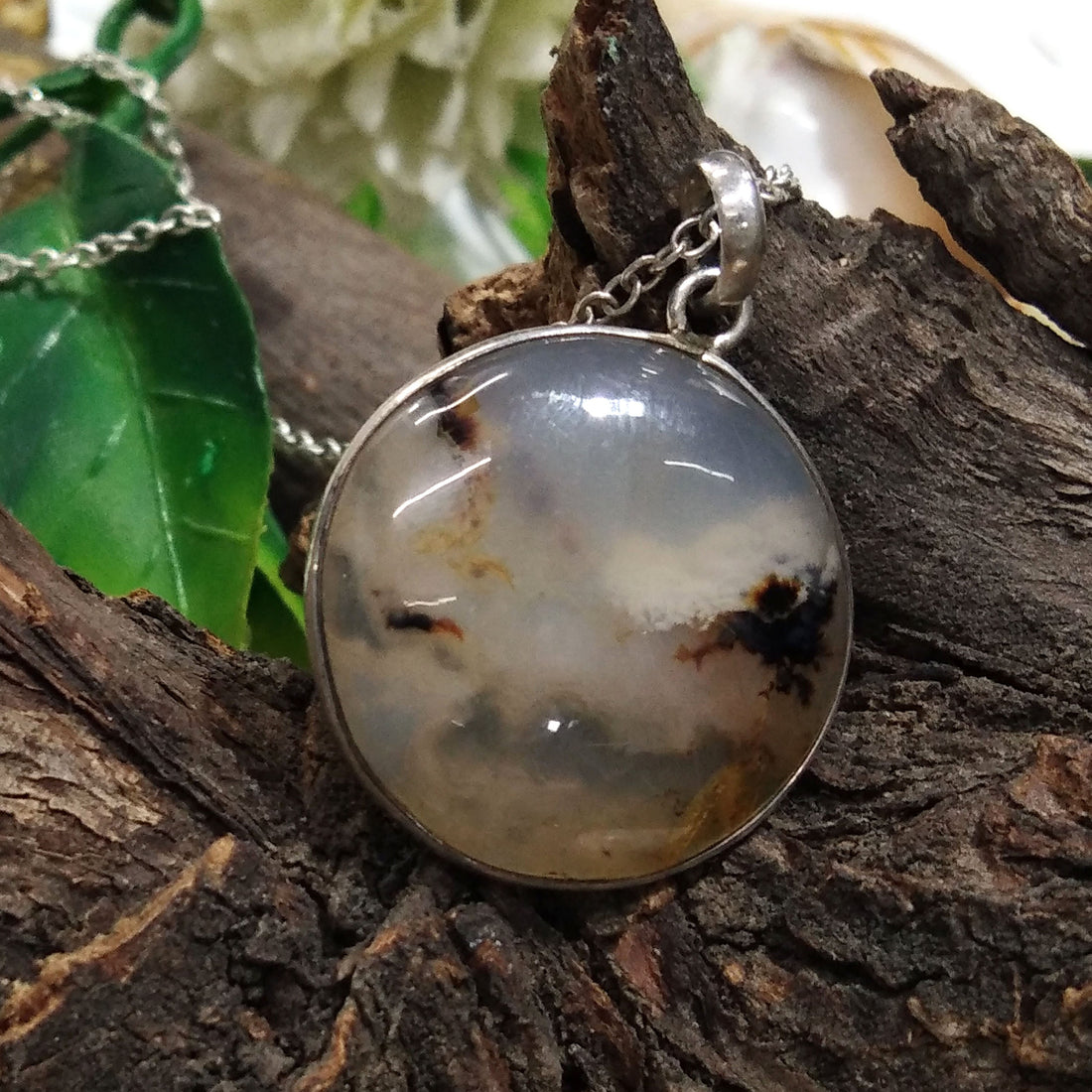 Natural Montana Agate Gemstone Pendant Necklace Chain, 925 Starling Silver Pendant Necklace Handmade Jewelry Stone Size 24x24mm Gift Pendant