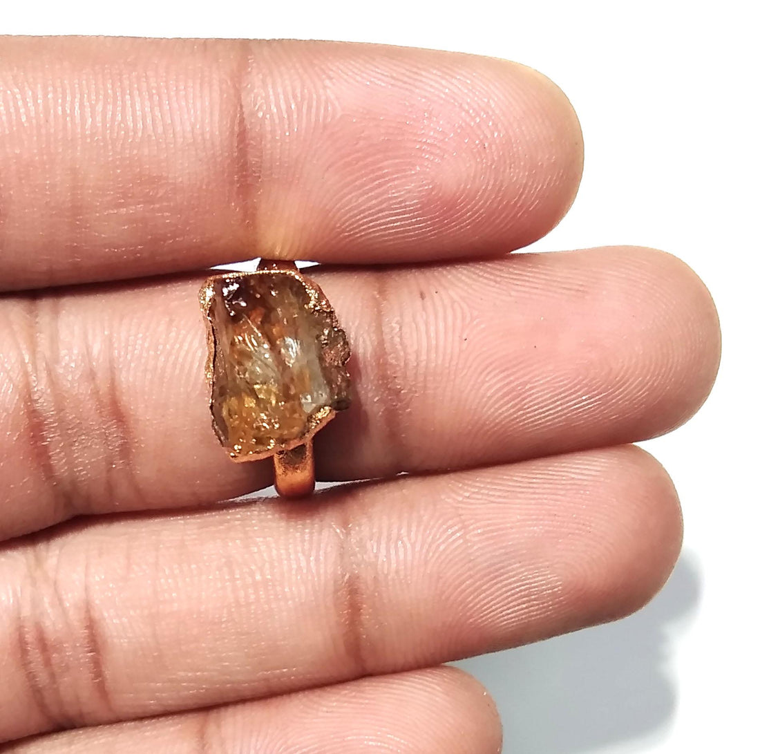Raw Citrine Gemstone Ring, Solid 925 Sterling Silver Gold Plated Ring, Citrine Stone Size 12x9mm Handmade Rough Ring, Gift Wedding Ring