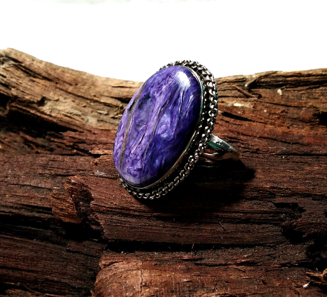Natural Charoite Gemstone Ring, 925 Starling Silver Ring, Amazing Design Purple Color Charoite Stone Ring, Handmade Ring, For Girls & Women.