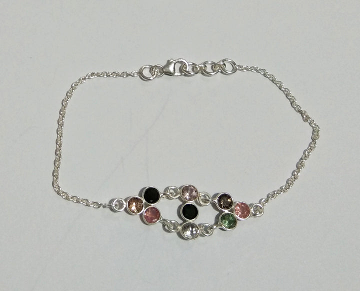 Multi Tourmaline Gemstone Bracelet, 925 Sterling Silver Bracelet, Natural Tourmaline Stone Adjustable Bracelet, 9 inches Gift Bracelet