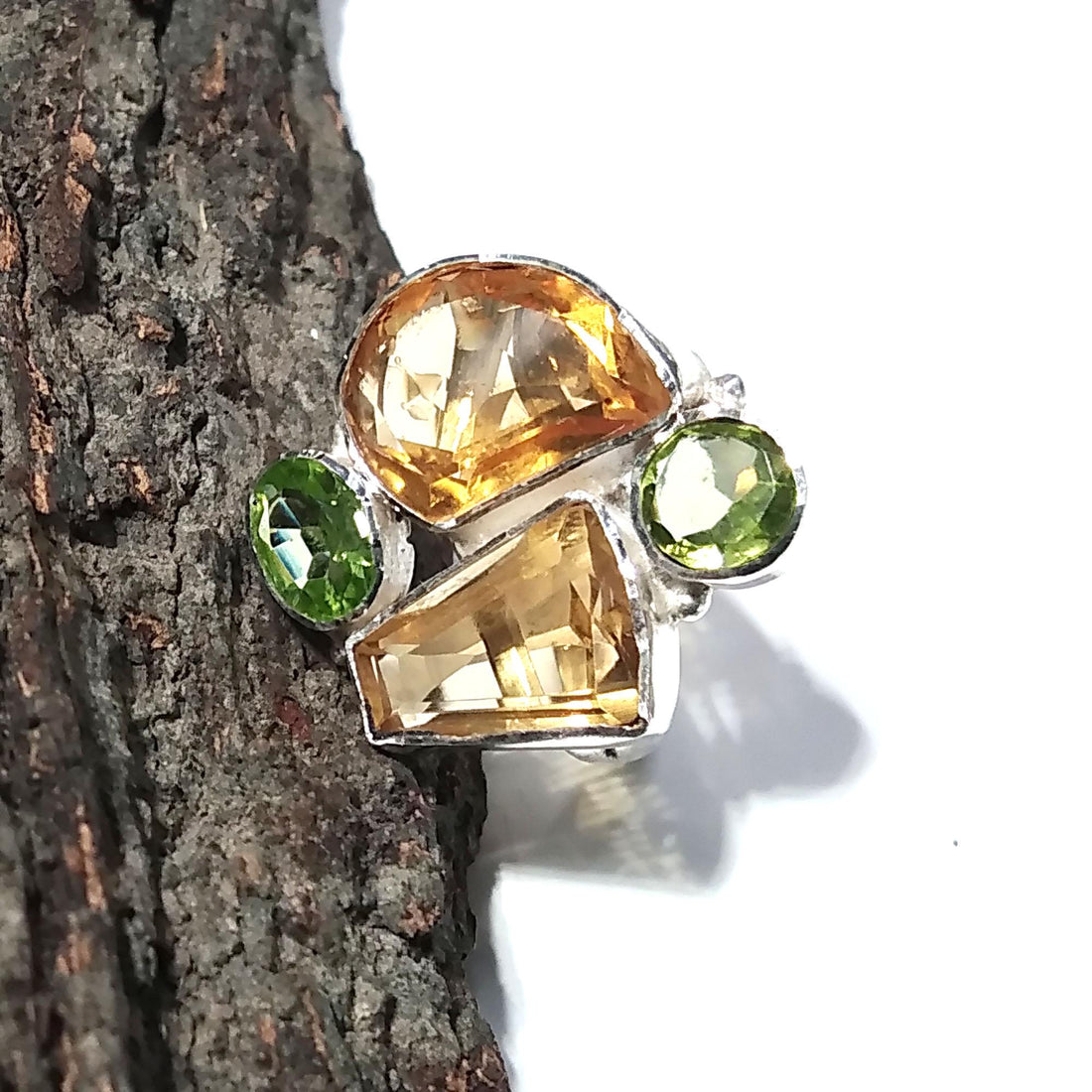 Natural Citrine/Peridot Faceted Gemstone Ring, 925 Sterling Silver Jewelry Ring, Natural Gemstone Ring Handmade Jewelry, For Girls/Women