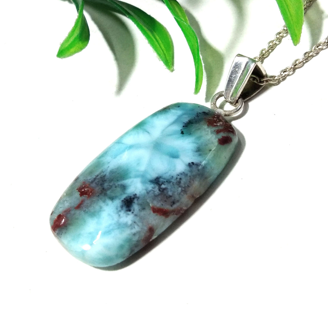 Natural Larimar Gemstone Necklace Chain Pendant, 925 Starling Silver Pendant Necklace, Handmade Jewelry Stone Size 33x18mm Stone Pendant