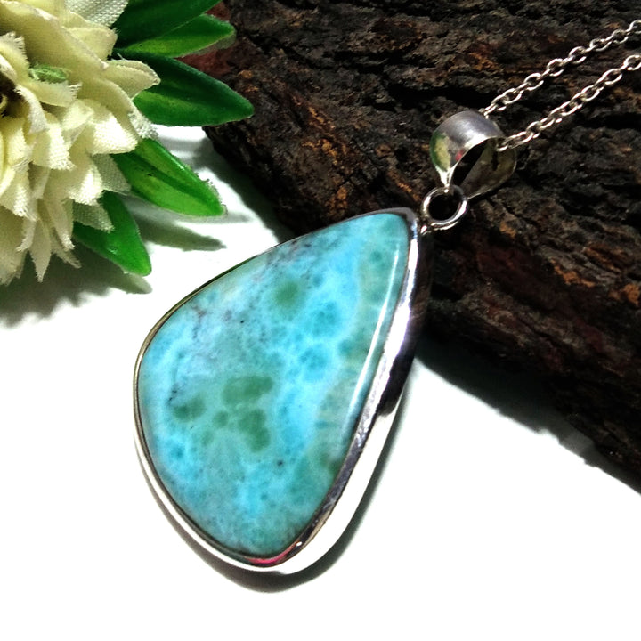 Natural Larimar Gemstone Chain Pendant Necklace, 925 Starling Silver Pendant, Handmade Jewelry Wonderful Larimar Stone Size 37x32 mm Pendant