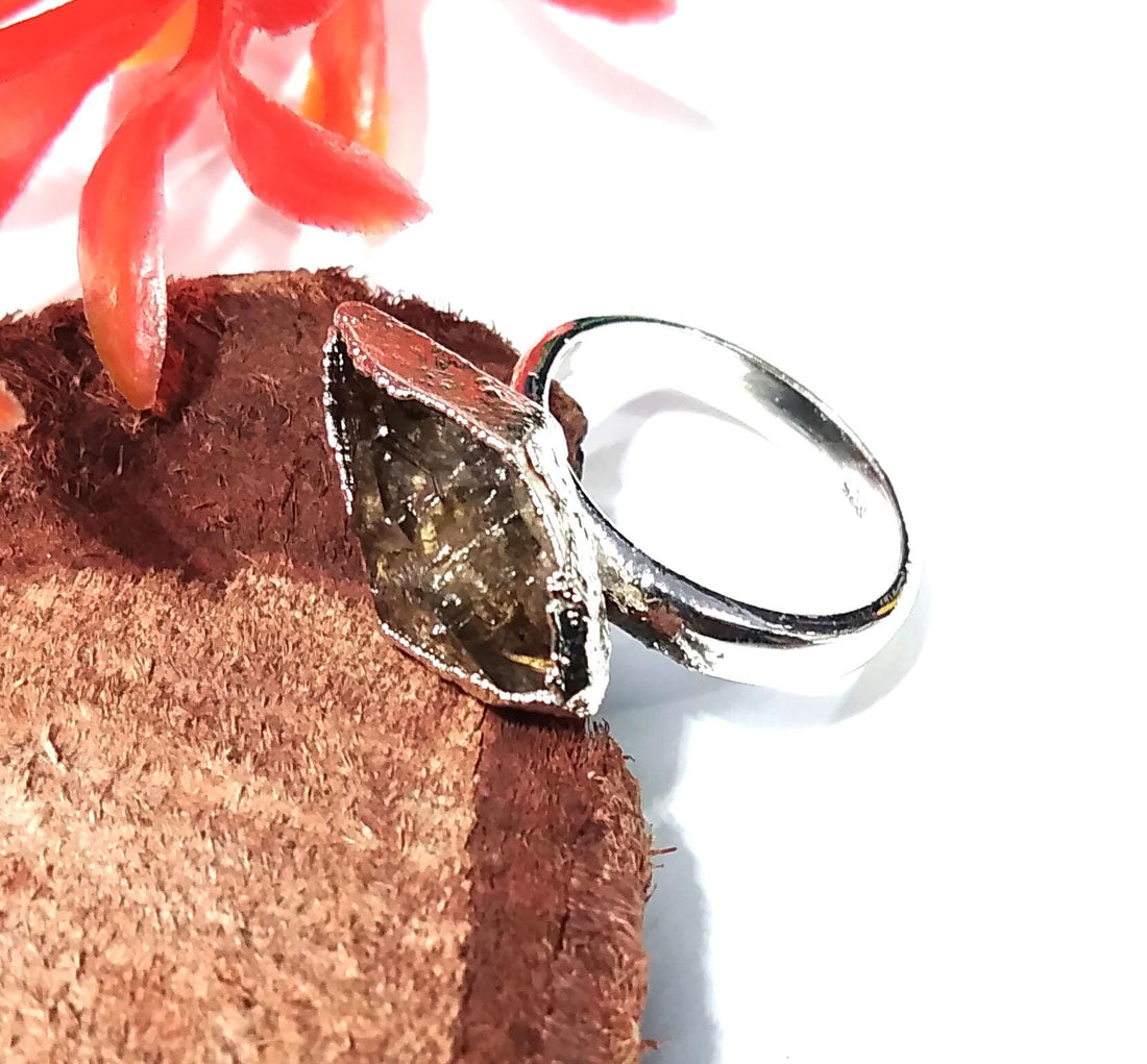 Natural Herkimer Diamond Stone Rough Ring, Solid 925 Sterling Silver Ring, Diamond Stone Size 17x7mm Handmade Gift Statement Ring Jewelry