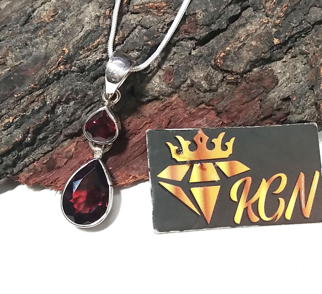 Natural Garnet Faceted Stone Chain Pendant Necklace, 925 Sterling Silver Beautiful Design Nice Color Garnet Gemstone Pendant, Gift For Her