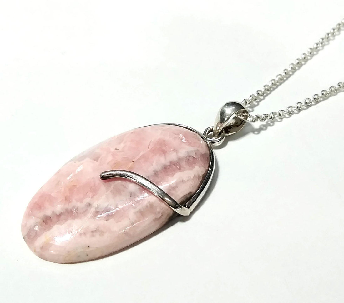 Rhodochrosite Pendant Chain Necklace, Amazing Color Gemstone Pendant, 925 Starling Silver Design Pendant, For Girls/Women.