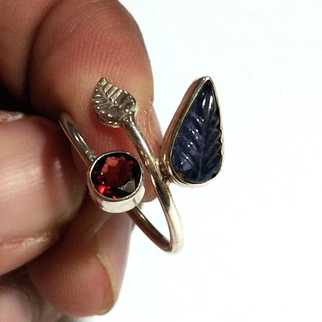 Natural Iolite Carving Ring, 925 Solid Starling Silver Ring, Jewelry Pear Shape Top Color Iolite Carving Ring, Gift for Her