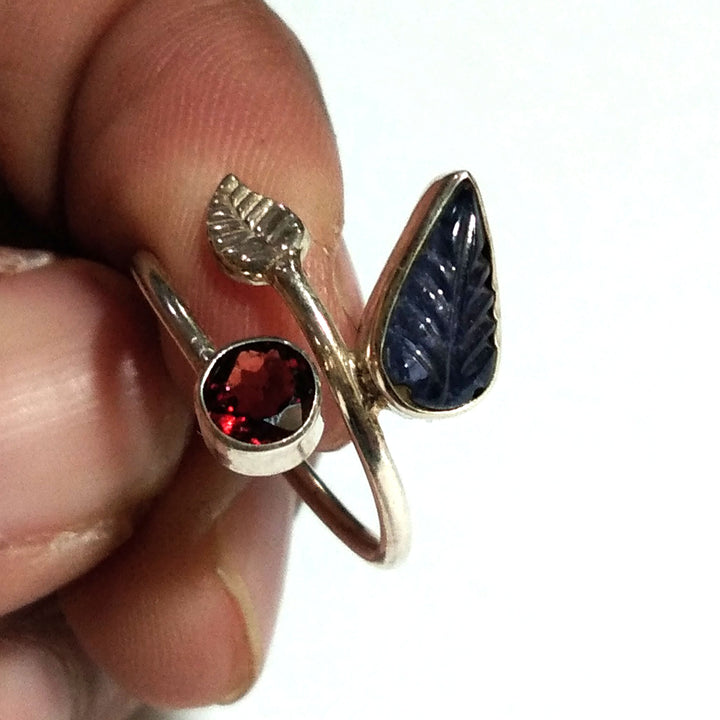 Natural Iolite Carving Ring, 925 Solid Starling Silver Ring, Jewelry Pear Shape Top Color Iolite Carving Ring, Gift for Her