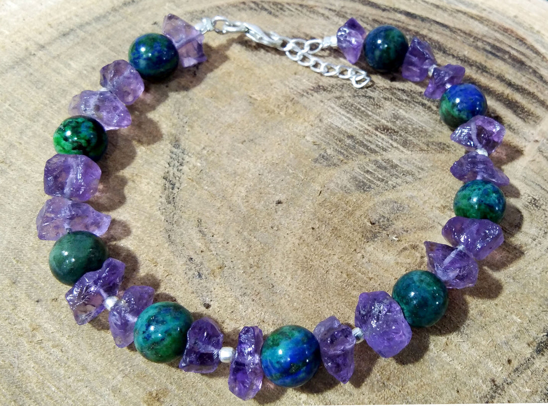 Top Amazing Quality Natural Azurite Malachite & Amethyst Bracelets, Very Beautiful Gemstone With 925 Silver Adjustable Bracelets Jewelry
