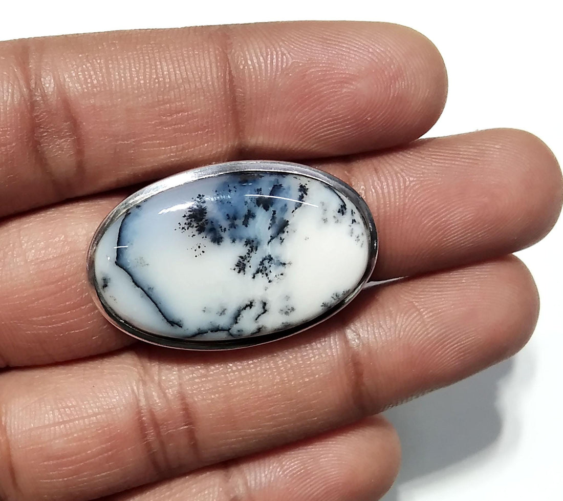 Natural Dendrite Opal Gemstone Ring, 925 Solid Starling Silver Ring, Oval Shape Stone Size 30x18 mm Handmade For Gift Birthday Ring Jewelry