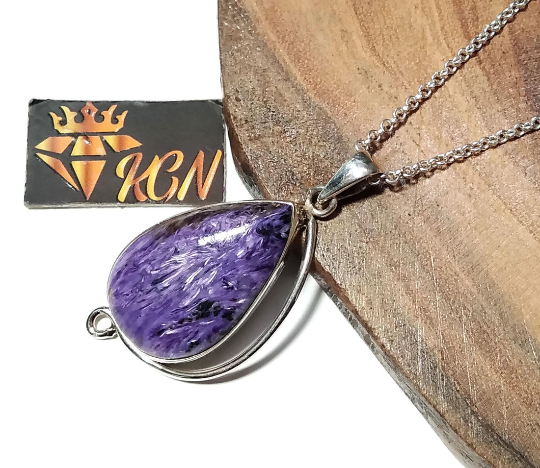 Purple Charoite Pendant Necklace, 925 Starling Silver Pendant, Charoite Gemstone Pendant Necklace on Chain, Handmade Healing Crystal Pendant