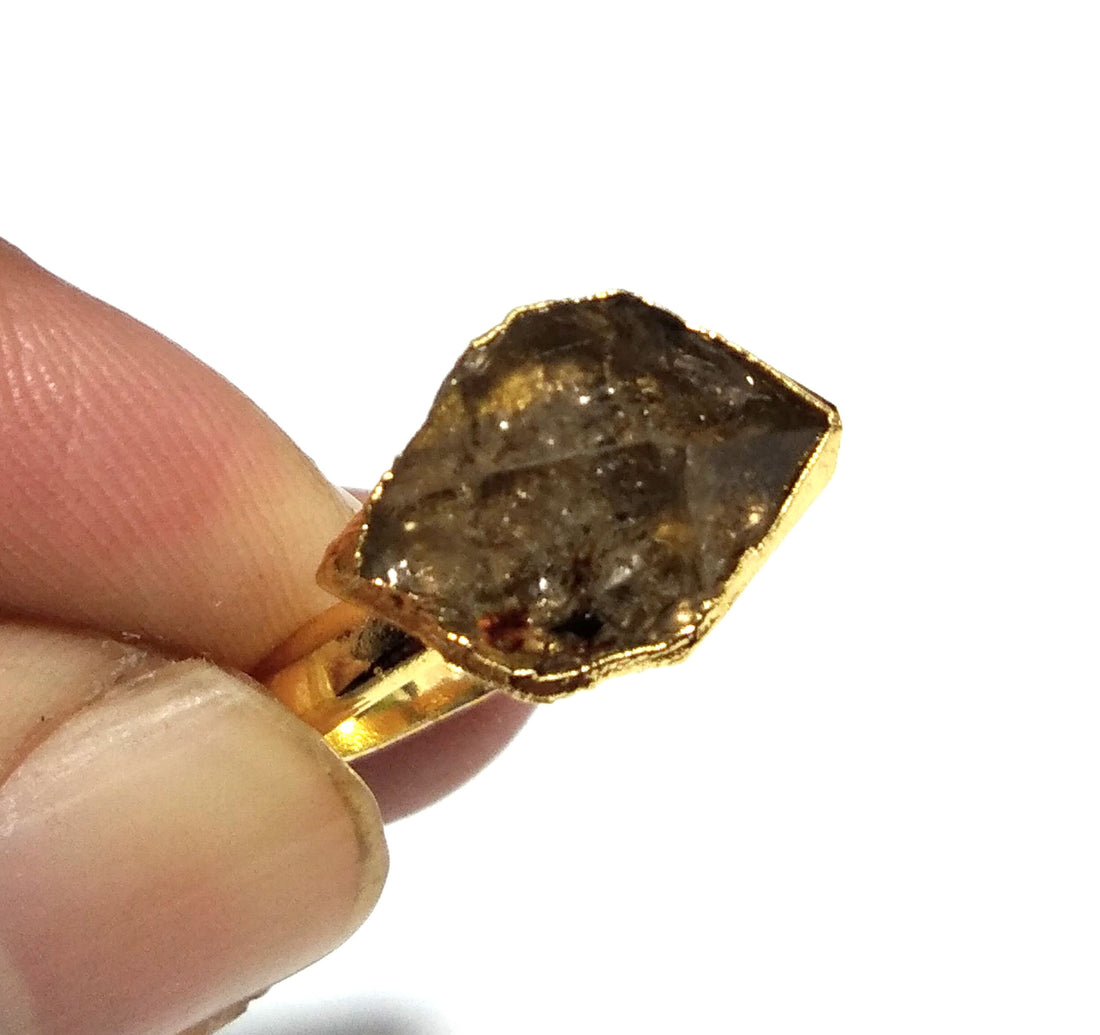Herkimer Diamond Ring, Raw Herkimer Diamond Ring, 925 Sterling Silver Gold Plated Ring, Diamond Stone Size 15x10 mm Handmade Gift For Ring