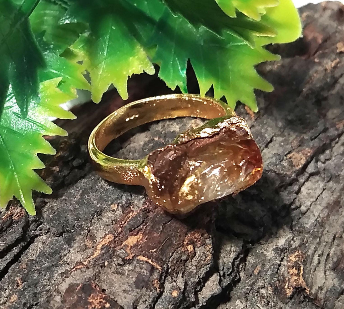 Raw Citrine Gemstone Ring, Solid 925 Sterling Silver Gold Plated Ring, Citrine Stone Size 12x9mm Handmade Rough Ring, Gift Wedding Ring