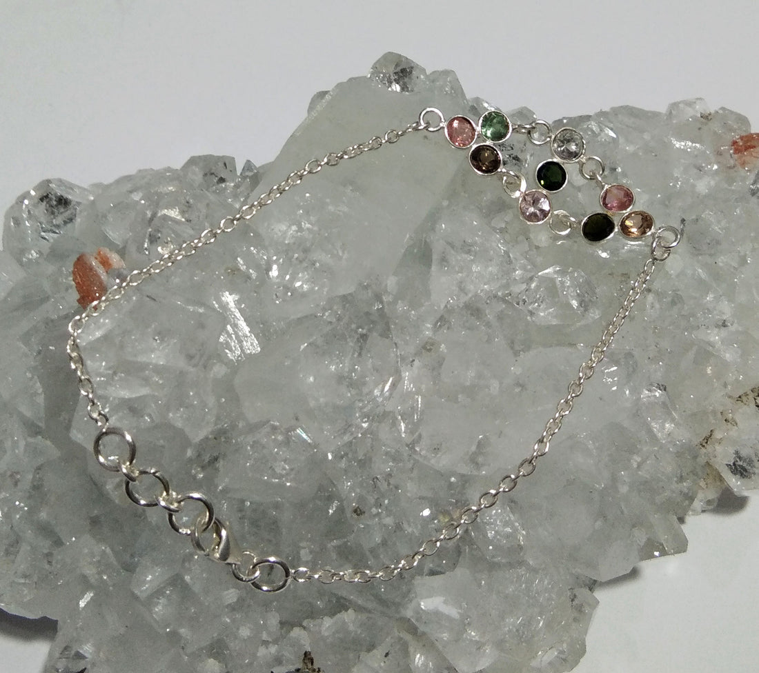 Multi Tourmaline Gemstone Bracelet, 925 Sterling Silver Bracelet, Natural Tourmaline Stone Adjustable Bracelet, 9 inches Gift Bracelet
