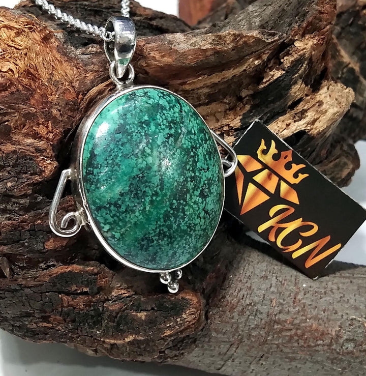 Turquoise Gemstone Pendant Chain Necklace, 925 Starling Silver Pendant Jewelry, Natural Tibetan Turquoise Stone Pendant, Gift For Men/Women.