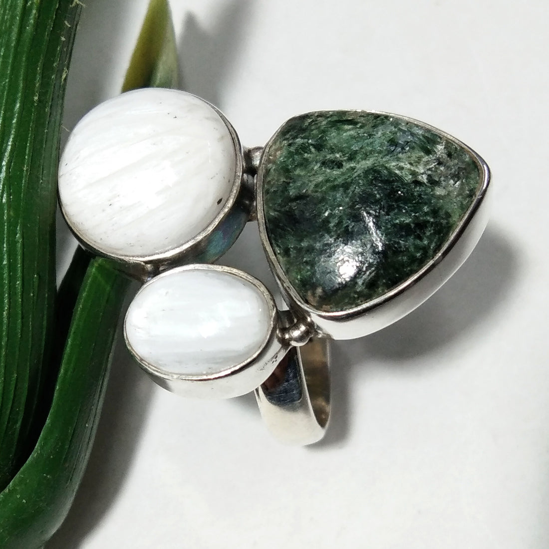 Natural White Scolecite/Seraphinite Gemstone Ring, 925 Sterling Silver Ring, Seraphinite Stone Handmade Ring, Gift Birthday Ring Jewelry